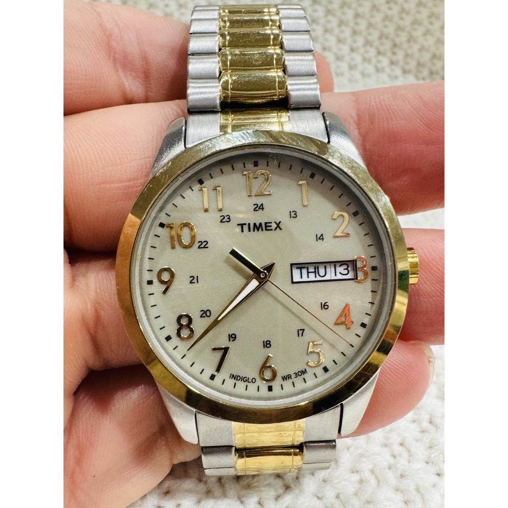 Timex T2M935 Two Tone Day Date Indiglo Men's Watch Working